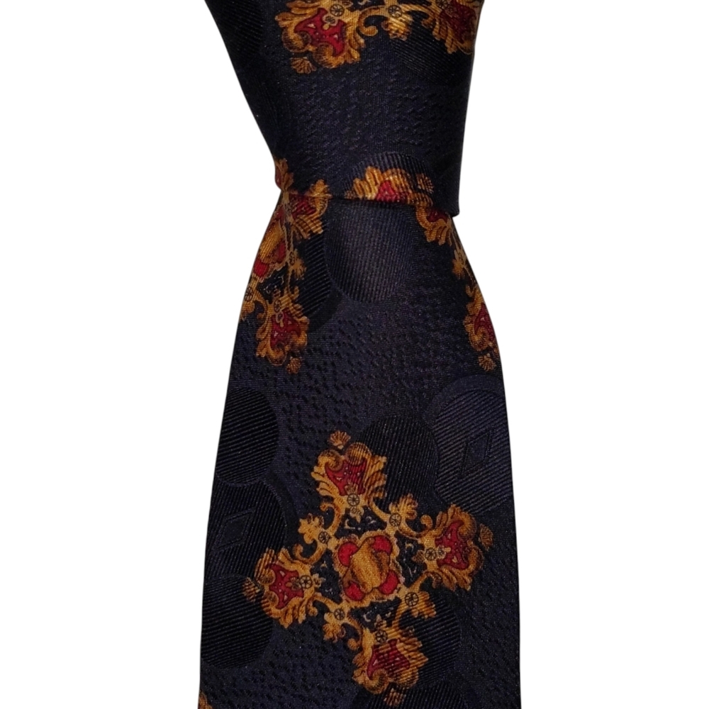 Vintage Hugo Boss Silk Necktie Mens Black Cross Pattern Designer Tie EUC